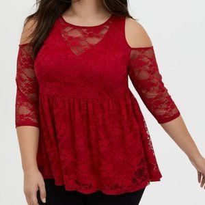 Torrid Red Lace Babydoll Cold Shoulder Size 2